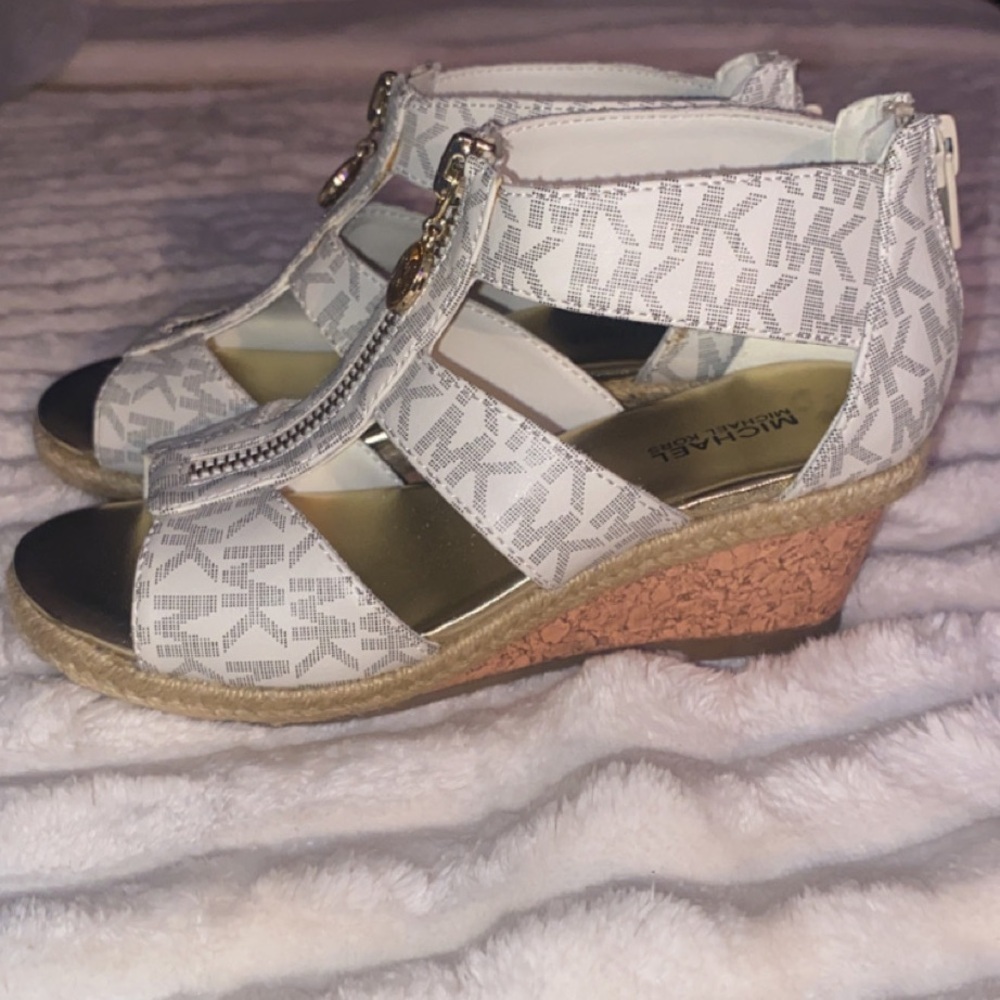 Michael Kors Damita Caged Espadrille Wedge Sandals Monogram Girls Size 13 NWOT
